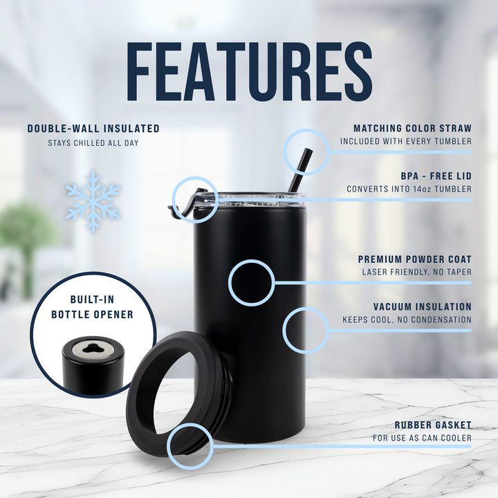 4 in 1 Powder Coated Can Cooler — Black