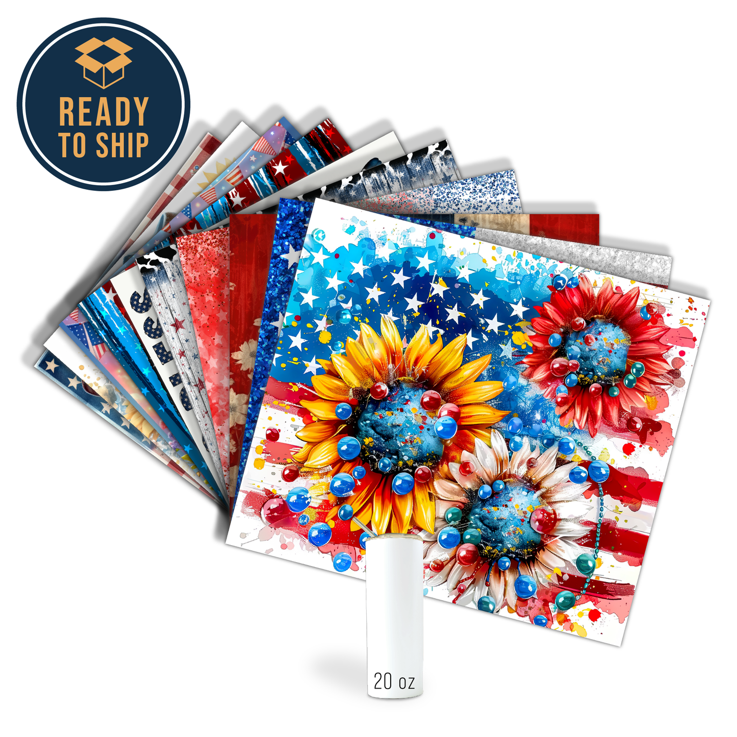 ASSORTED READY TO PRESS SUBLIMATION PRINTS FOR 20oz STRAIGHT SKINNY TUMBLERS (10 PACK) - PATRIOTIC 2