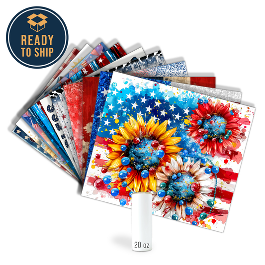 ASSORTED READY TO PRESS SUBLIMATION PRINTS FOR 20oz STRAIGHT SKINNY TUMBLERS (10 PACK) - PATRIOTIC 2