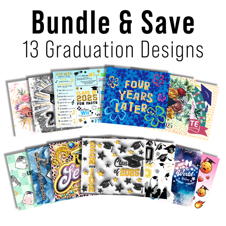 Digital Sublimation Designs - Graduation Tumbler Wraps — 20oz Skinny — Bundle and Save (All 13 Designs)