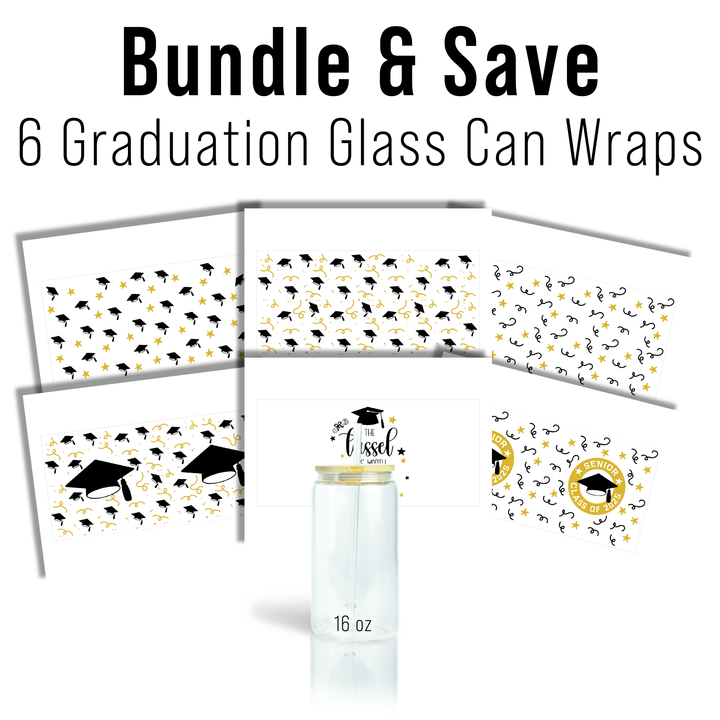 Digital Sublimation Designs - Graduation Glass Can Wrap — 12oz Glass Can — Bundle and Save (All 6 Designs)
