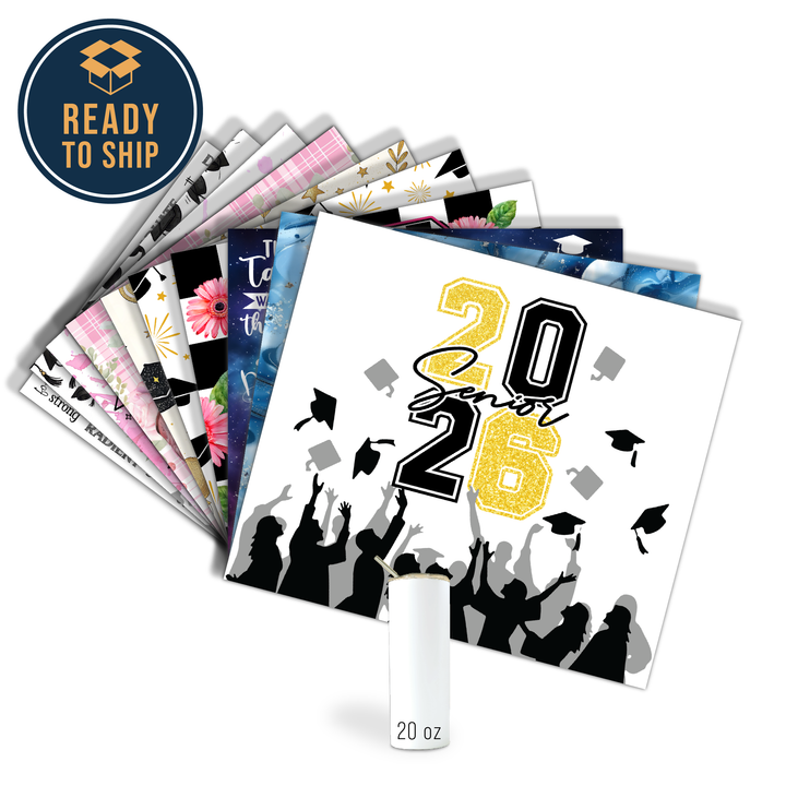 Assorted Ready to Press Sublimation Tumbler Prints (12 Pack) - Graduation 2026 — 20oz Skinny
