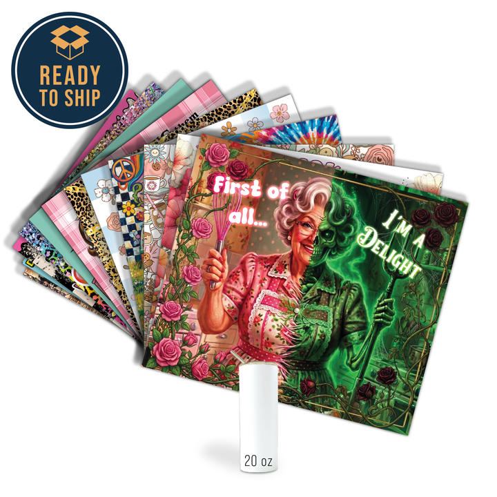 Assorted Ready to Press Sublimation Tumbler Prints (12 Pack) - Retro Remix — 20oz Skinny