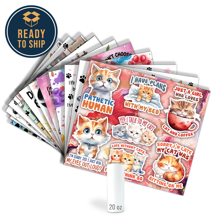 Assorted Ready to Press Sublimation Tumbler Prints (12 Pack) - Feline Friends