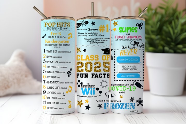 Digital Sublimation Designs - Graduation Tumbler Wraps — 20oz Skinny — Highschool 2025 Fun Facts