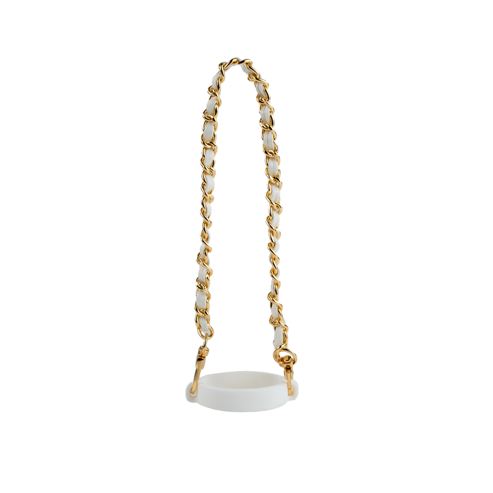 Silicone Portable Rope Handle - Fits 3oz - 40oz Tumblers — White w/ Gold Chain