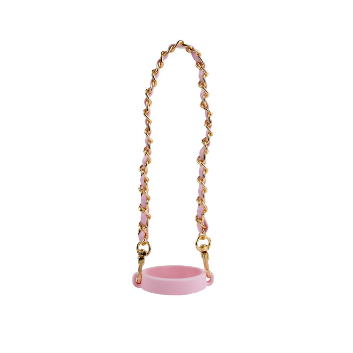 Silicone Portable Rope Handle - Fits 3oz - 40oz Tumblers — Pink w/ Gold Chain