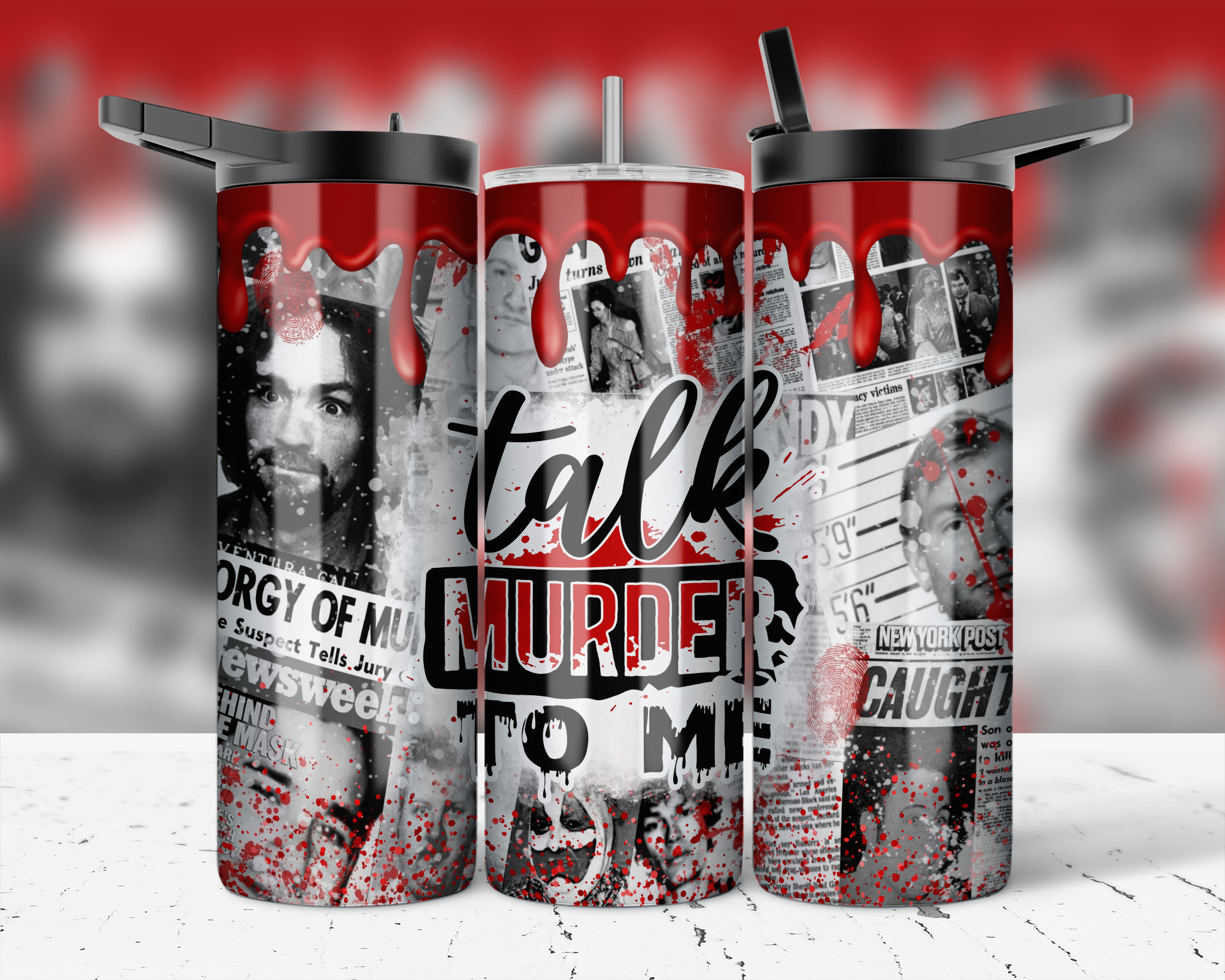 ASSORTED READY TO PRESS SUBLIMATION PRINTS FOR 20oz STRAIGHT SKINNY TUMBLERS (10 PACK) - TRUE CRIME