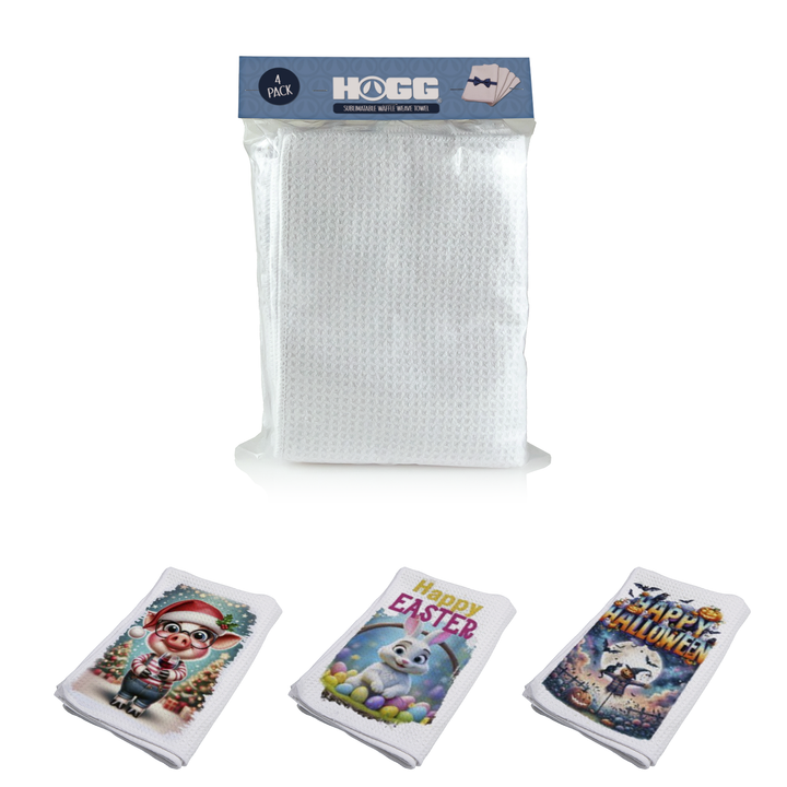 Small Sublimatable Waffle Weave Towel - 4 Pack - sublimatable textile blank for personalized gifts and sublimation businesses