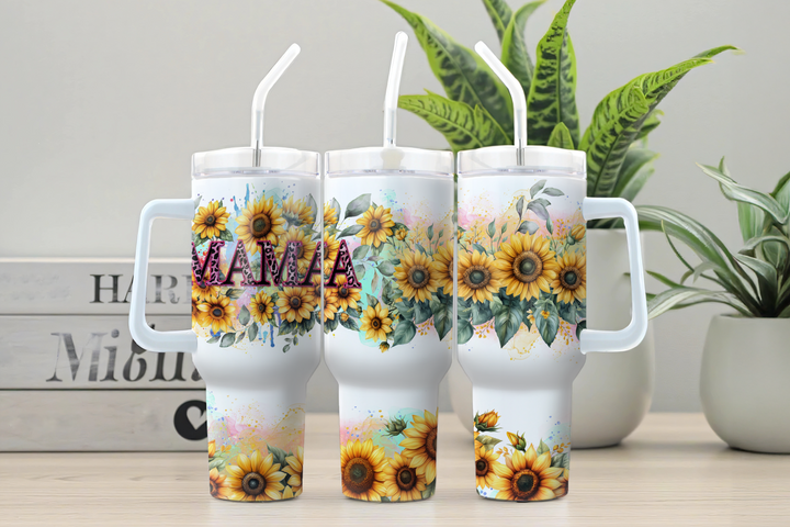 Digital Sublimation Designs - Mother's Day Tumbler Wrap — 40oz Traveler — Sunflower Mama