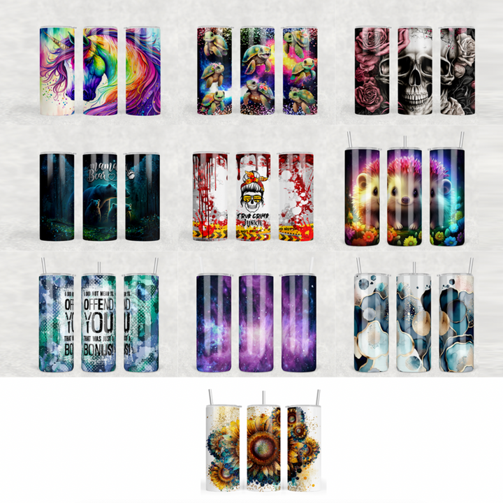 Assorted Ready to Press Sublimation Prints for 20oz Straight Skinny Tumblers (10 Pack) - Collection a