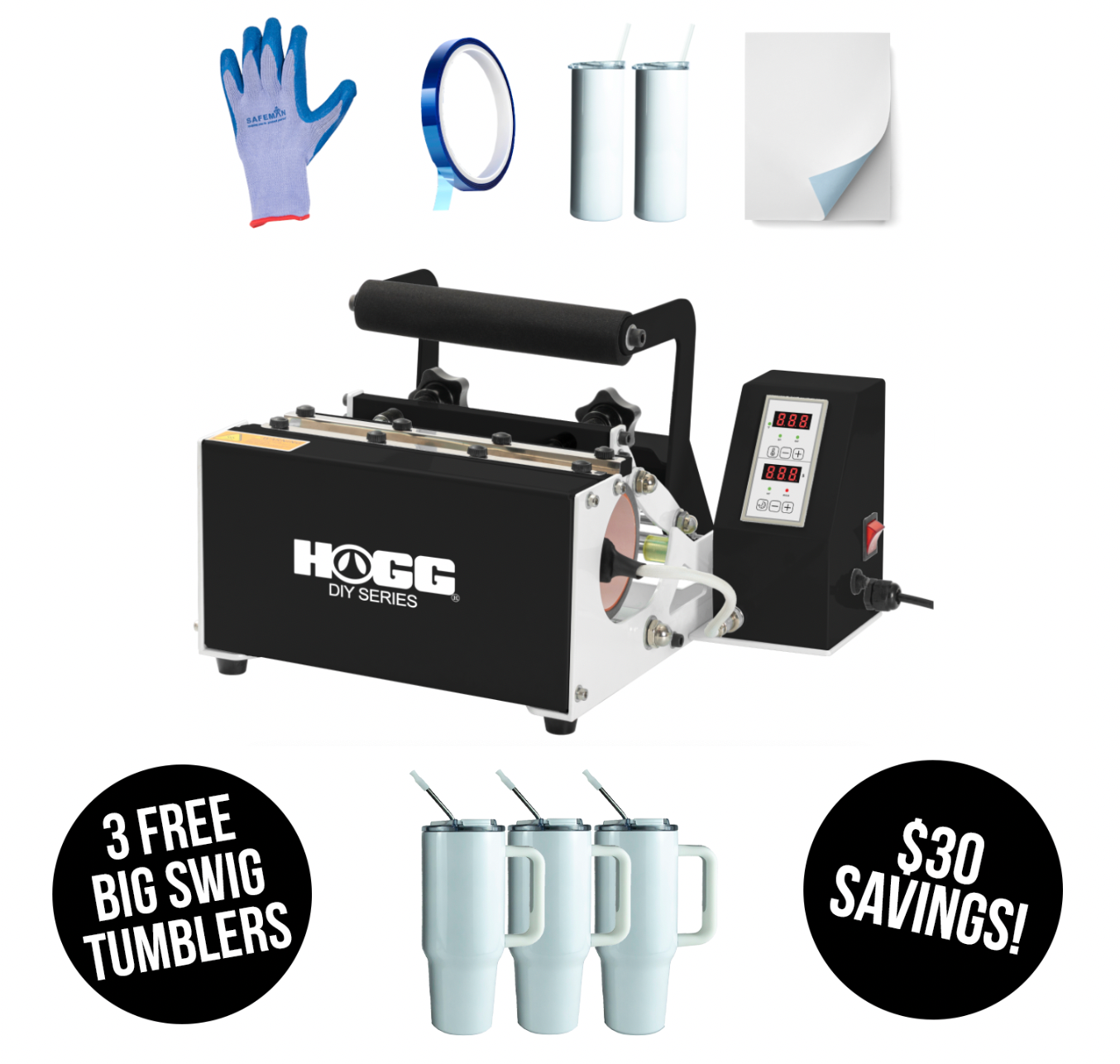 HOLIDAY Heat Press Bundle + 3 FREE 40oz Big Swig Tumblers