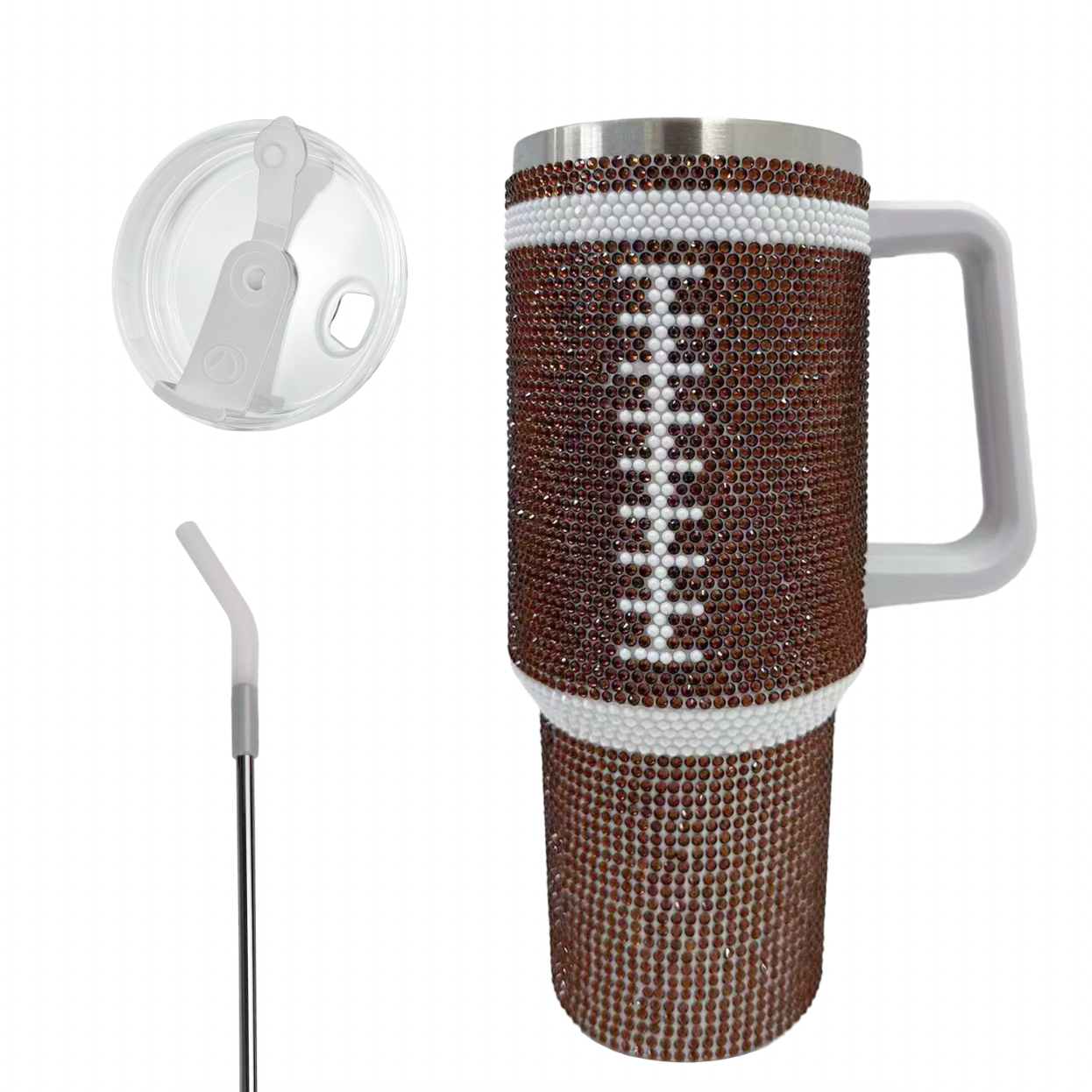 ***CLOSEOUT*** Limited Edition - 40oz TRAVELER TUMBLER - BEDAZZLED FOOTBALL - CASE OPTIONS