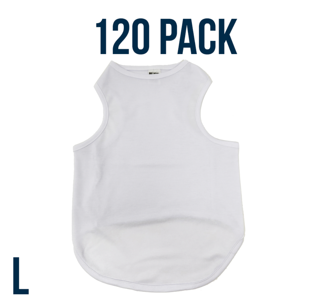 Bulk Deal: Lot of 120 White Sublimatable Dog Tank Tops - Perfect for Customization & Resale SIZE: L
