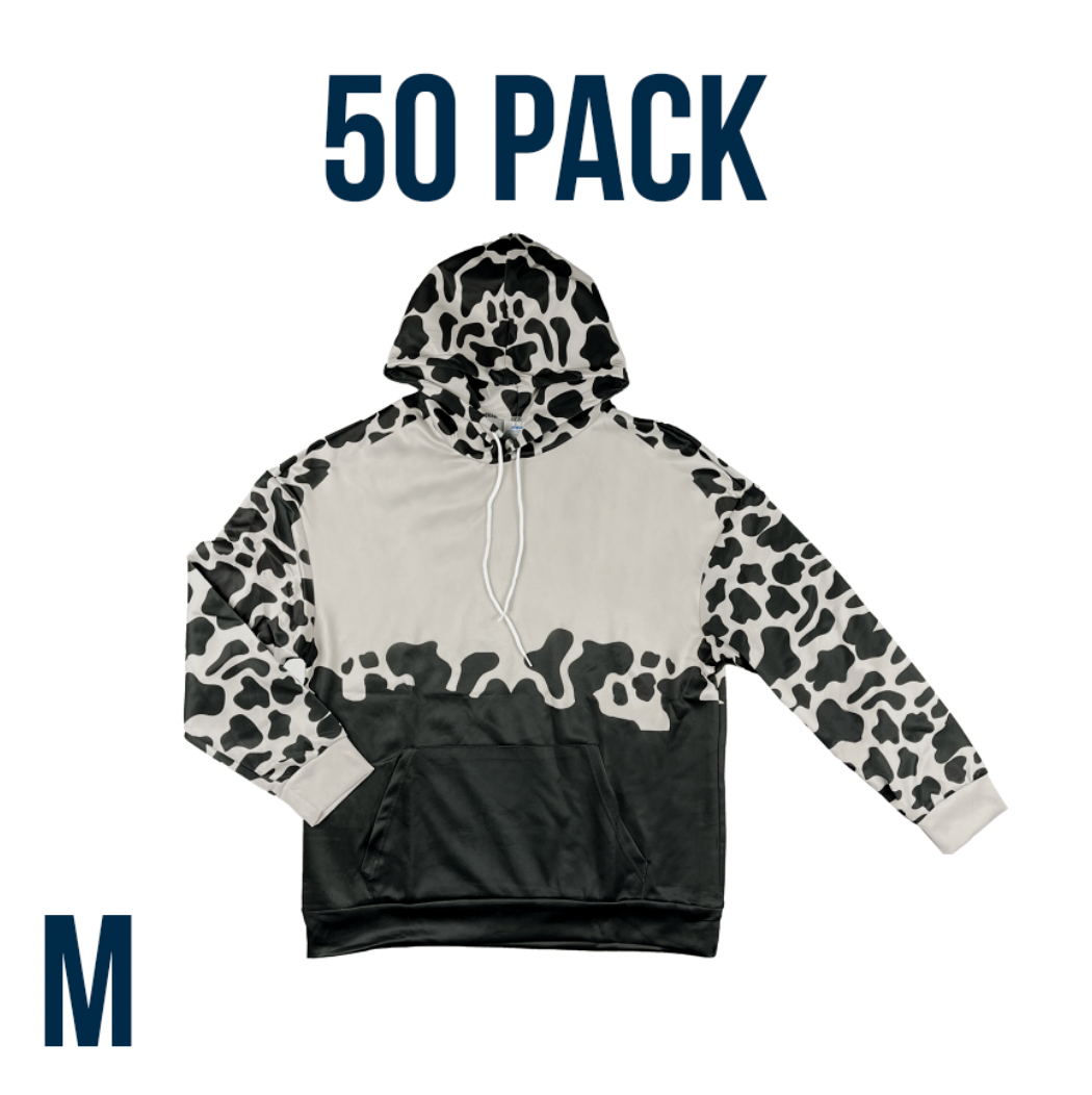 Bulk Deal: Lot of 40 OR 50 Ombre B & W (Cow Print) Sublimatable Hoodie Sweatshirts - Perfect for Customization & Resale