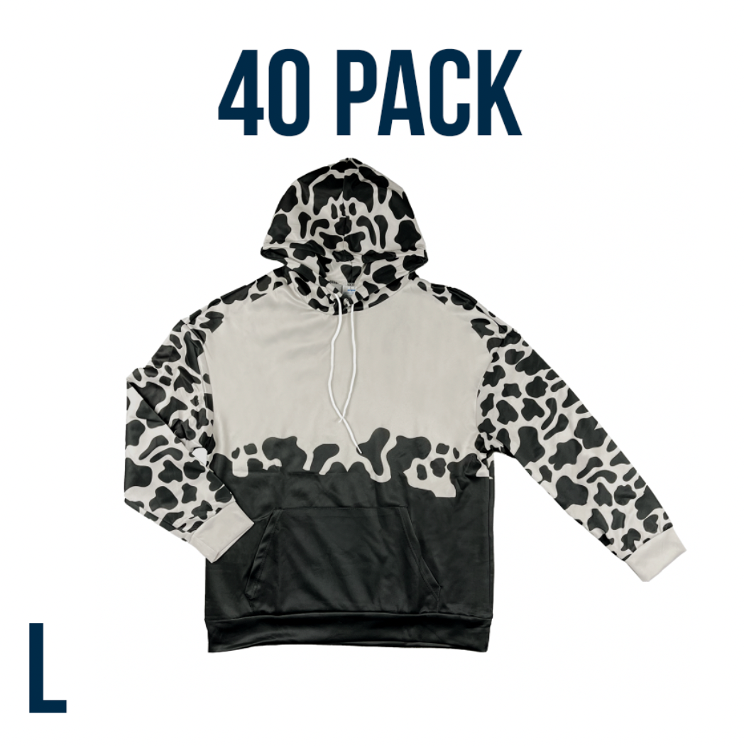 Bulk Deal: Lot of 40 OR 50 Ombre B & W (Cow Print) Sublimatable Hoodie Sweatshirts - Perfect for Customization & Resale