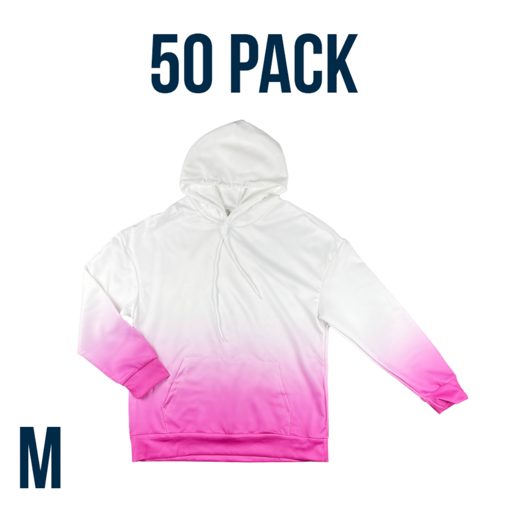 Bulk Deal: Lot of 50 Ombre Pink Sublimatable Hoodie Sweatshirts - Perfect for Customization & Resale