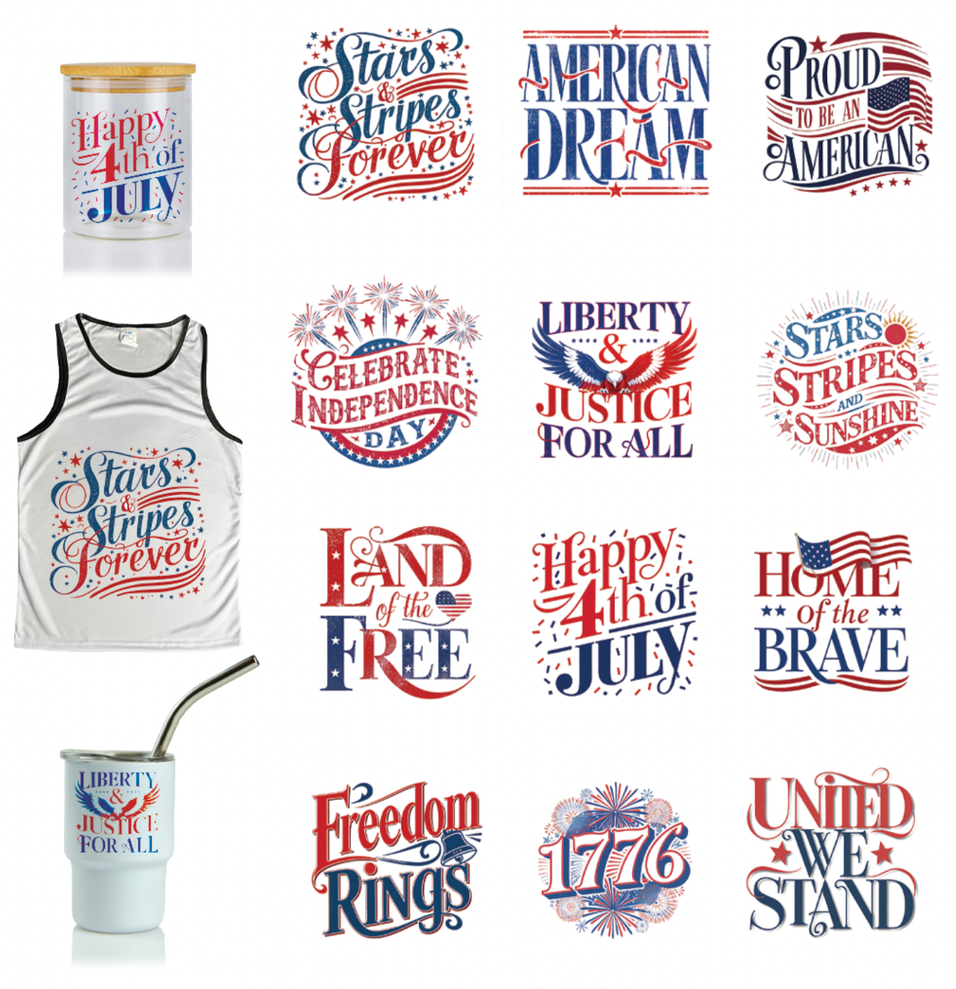 MULTI PRODUCT USE - DIGITAL SUBLIMATION DESIGNS - JULY 4TH