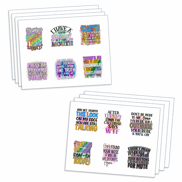 ASSORTED READY TO PRESS SUBLIMATION PRINTS FOR 11oz AND 15oz MUGS (8 PACK) - SARCASM