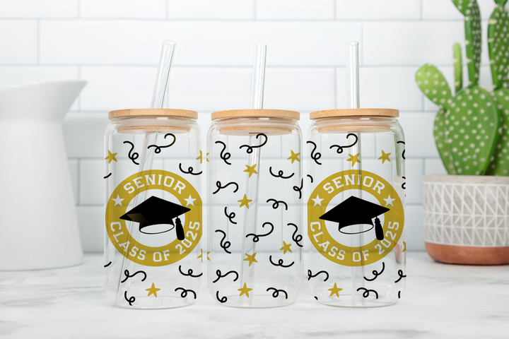 Digital Sublimation Designs - Graduation Glass Can Wrap — 12oz Glass Can — Senior 2025