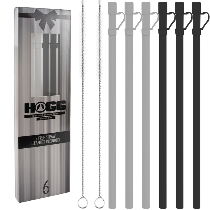 12" Silicone Straw w/ Cover & 2 Cleaners (6 Pack) - detail view | drinkware straw accessory