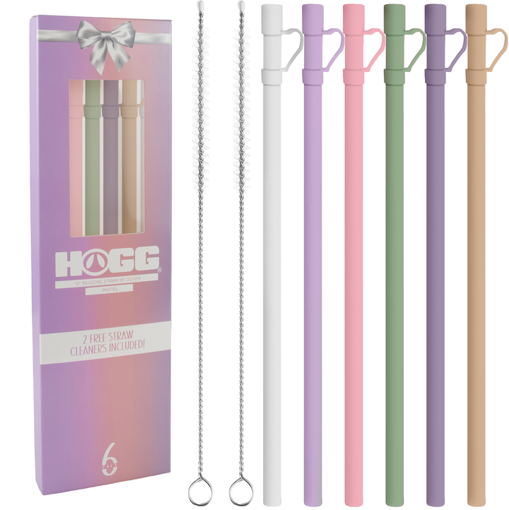 12" Silicone Straw w/ Cover & 2 Cleaners (6 Pack) - alternate angle | drinkware straw accessory