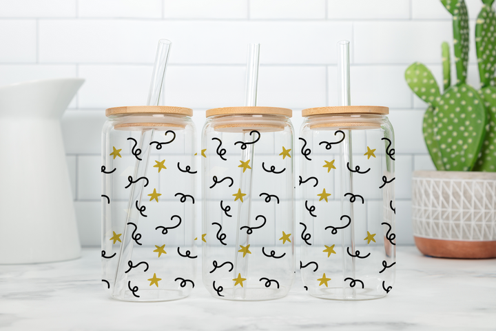 Digital Sublimation Designs - Graduation Glass Can Wrap — 12oz Glass Can — Stars and Confetti
