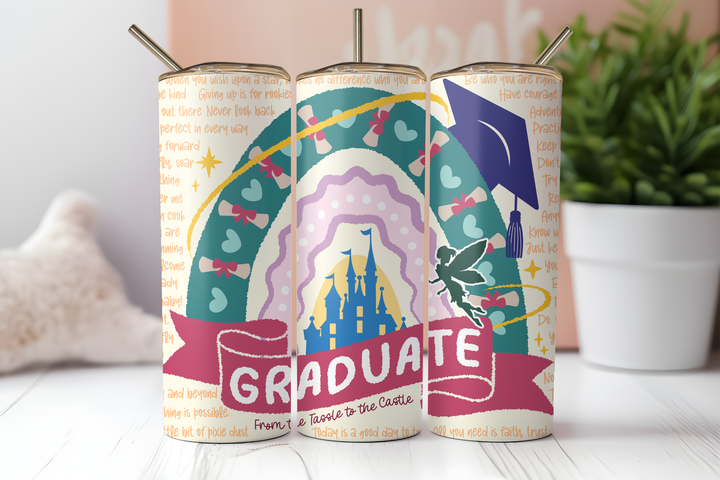 Digital Sublimation Designs - Graduation Tumbler Wraps — 20oz Skinny — Tassle to the Castle