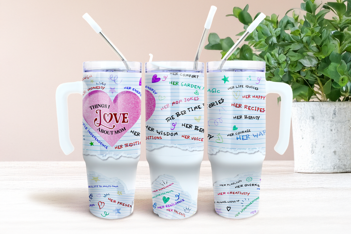 Digital Sublimation Designs - Mother's Day Tumbler Wrap — 40oz Traveler — Things I Love About Mom