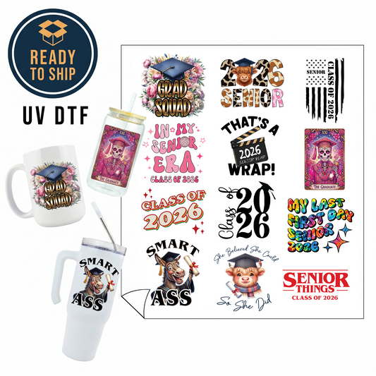 Assorted UV DTF Multi-Use Gang Sheet - Graduation 2026