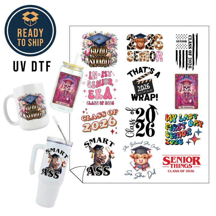 Assorted UV DTF Multi-Use Gang Sheet - Graduation 2026