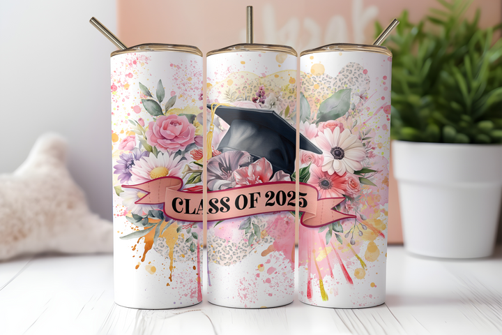 Digital Sublimation Designs - Graduation Tumbler Wraps — 20oz Skinny — Watercolor & Flowers
