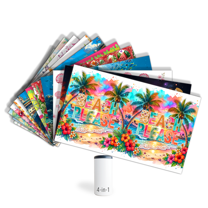 Digital Sublimation Designs - Summer Fiesta Tumbler Wraps — 4 In 1 Can Cooler — Frutiger Aqua
