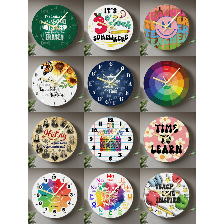 Assorted Ready to Press Sublimation - Classroom Clocks (12 Pack) — Sublimatable Clocks
