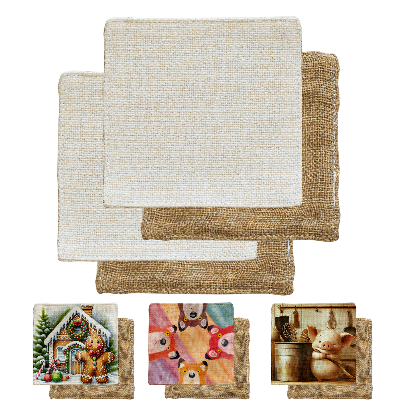 SUBLIMATABLE LINEN COASTER SET (4 PACK)