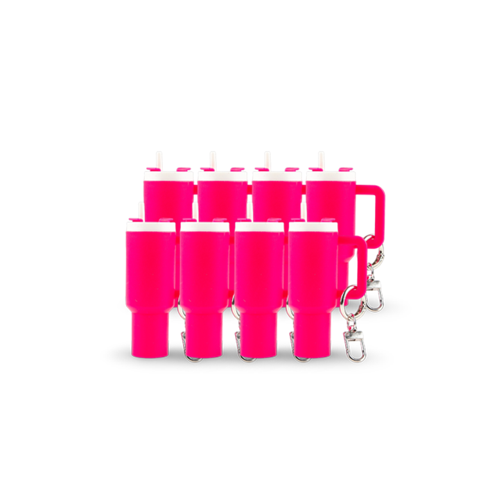 Mini Tumbler Chapstick Holder + Keychain — 8 Pack Hot Pink