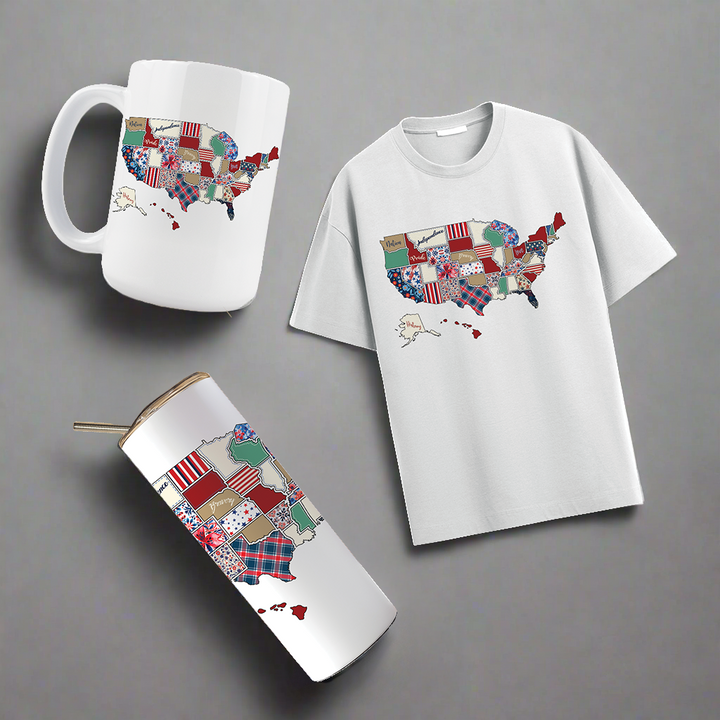 Multi Product Use - Digital Sublimation Designs - Fourth of July — Cute US Map Quilt