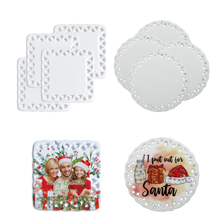 Sublimatable 3" Lace Ceramic Ornament (4 Pack) - sublimatable personalized gift blank
