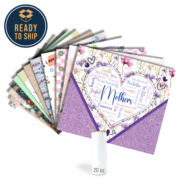 Assorted Ready to Press Sublimation Tumbler Prints (12 Pack) - Mother's Day 2025 — 20oz Skinny
