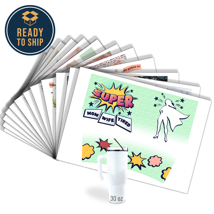 Assorted Ready to Press Sublimation Tumbler Prints (12 Pack) - Mother's Day 2025 — 30oz Grippy
