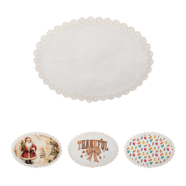 Sublimatable Linen Placemat w/ Lace Trim - sublimatable home decor blank for personalized gifts and custom home decor
