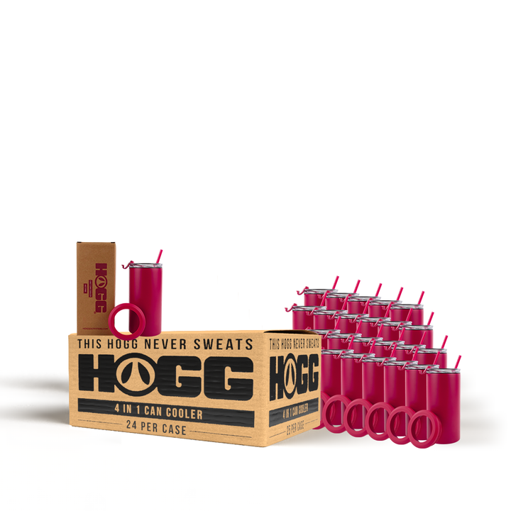 4 in 1 Powder Coated Can Cooler Case (24 Units) — Hot Pink