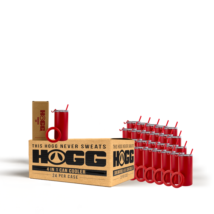 4 in 1 Powder Coated Can Cooler Case (24 Units) — Red