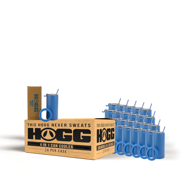 4 in 1 Powder Coated Can Cooler Case (24 Units) — Steel Blue