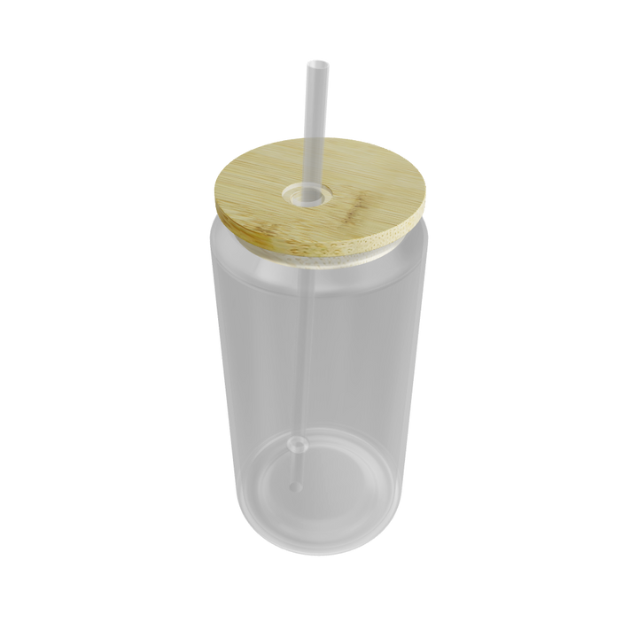 Vaso de vidrio mate sublimable de 16 oz con tapa y pajita