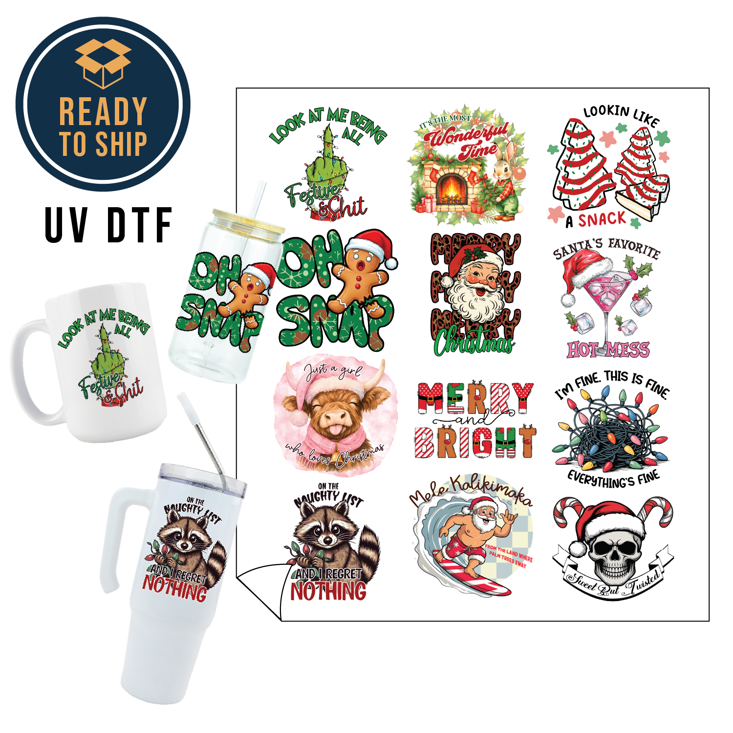 ASSORTED UV DTF MULTI-USE GANG SHEET - MERRY CHRISTMAS
