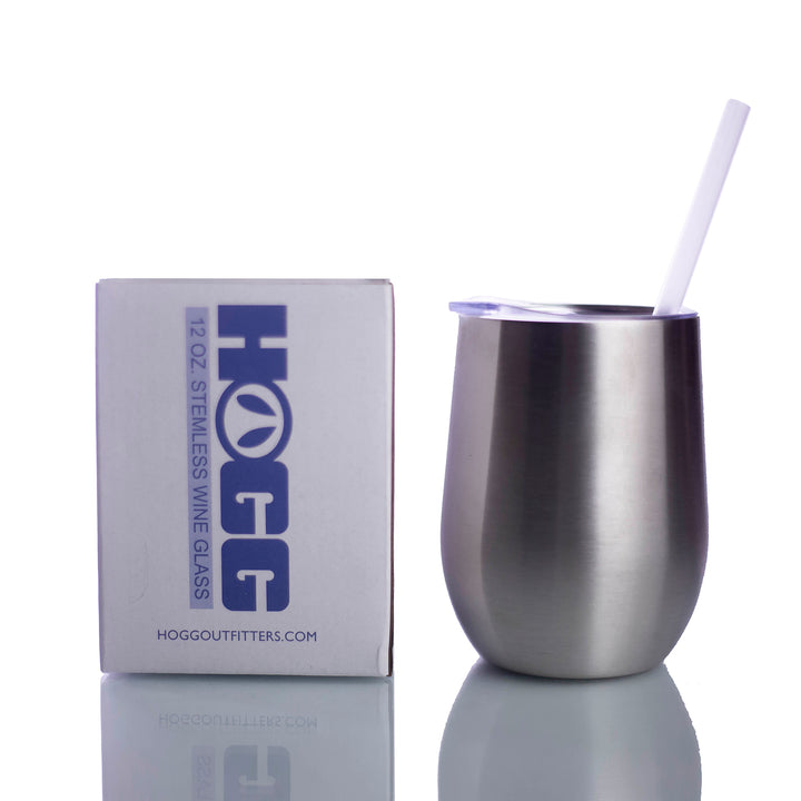 12oz Stemless Wine Glass W/ Straw