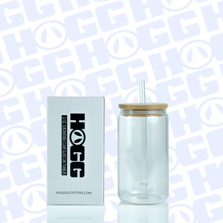 12oz Sublimation Blank Clear Glass Can Tumbler W/ Lid & Straw