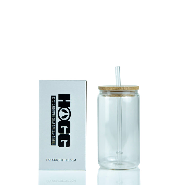 12oz Sublimation Blank Clear Glass Can Tumbler W/ Lid & Straw