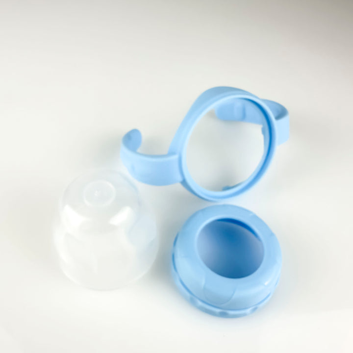 Various Replacement Lids 1 — 12oz GLASS BABY BOTTLE - BLUE - HANDLE & RING ONLY